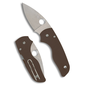 Couteaux de poche pliants à manche marron, lame en acier inoxydable à bord plat avec trou pour le pouce et clip de ceinture métallique pour l'extérieur, le quotidien et la voiture - Product Image 1