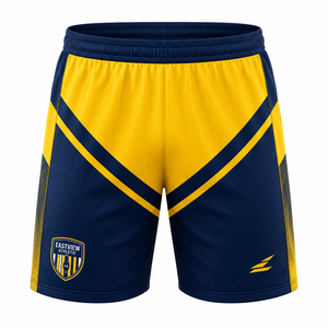 Pantalones Cortos Deportivos Eastview Athletic FC para Hombre, Color Azul Marino y Amarillo, con Bloques de Color, Cintura Elástica, 100% Poliéster, para Todas las Temporadas - Product Image 1