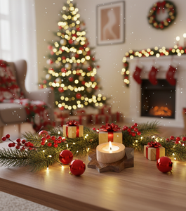 Porte-bougie chauffe-plat en bois en forme d'étoile - Usage domestique et décoratif, idéal pour les fêtes de Noël, la décoration hivernale - Product Image 2