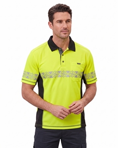 custom mens high visibility polo shirts two tone <b>neon</b> yellow grey chest pocket reflective stripe safety workwear work polo <b>top</b> - Product Image 5