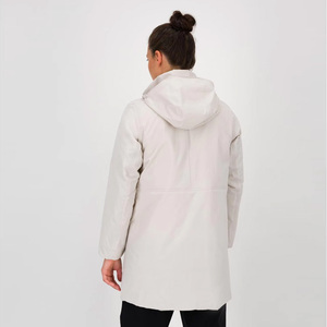 Women's Long Hooded Waterproof <b>Jacket</b> Full Sleeve Polyester Wadding Winter Coat Minimalist Style Solid Color Zipper Closure - Product Image 2