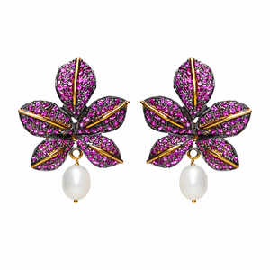 High Quality Mayrabygungun Pink AD Stone Flower <b>Stud</b> <b>Earrings</b> Pearl MOP | 925 Sterling <b>Silver</b> 18K Gold Plated Floral <b>Earrings</b> - Product Image 1