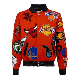 เสื้อแจ็คเก็ตขนสัตว์และหนังแบบคอลลาจ สีส้ม - Product Image 1