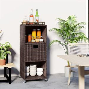 Mix Brown PE Rattan Outdoor <b>Storage</b> <b>Cabinet</b> with 3 Removable Drawers and <b>Lockable</b> Wheels - Product Image 2