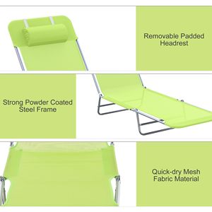 Sdraio Pieghevole Verde in Ferro e Alluminio con Schienale Regolabile a 6 Livelli, Portatile con Cuscino per Patio, Hotel, Giardino, Spiaggia - Product Image 5