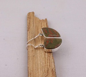 Boucles d'oreilles pendantes demi-lune en argent sterling 925 avec unakite, pierre précieuse naturelle verte et rose, bijoux faits à la main, vente en gros, personnalisables - Product Image 5