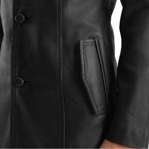 Abrigo de Cuero Negro Cómodo y Elegante, Prenda Exterior de Primera Calidad, Diseño Duradero, Perfecto para Uso Casual, Suave y Resistente - Product Image 3