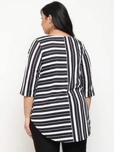 Camiseta informal de manga larga para mujer, con diseño de patchwork a rayas, talla grande, transpirable y antipilling. - Product Image 4