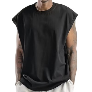 เสื้อยืดแขนกุดทรงหลวมแห้งเร็วสำหรับผู้ชายเสื้อยืดเปล่าสำหรับใส่ไปยิมเล่นกีฬาฤดูร้อนโลโก้ตามสั่ง - Product Image 1