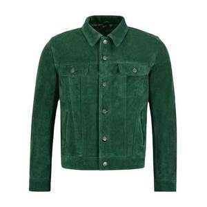Veste décontractée pour homme en velours côtelé vert avec doublure en peau de mouton, coupe-vent, fermeture éclair, col rabattable, service OEM pour l'hiver - Product Image 1