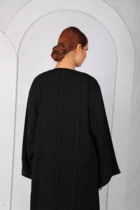 Abaya longue noire pour femme, coupe ample, col montant, manches longues, couleur unie, tenue de prière, style Moyen-Orient, Aïd - Product Image 3
