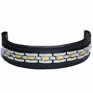 Collier de chien en cuir noir cousu, chaine vide, accessoire pour mariée conçu avec un pneu en diamant en acier inoxydable - Product Image 2