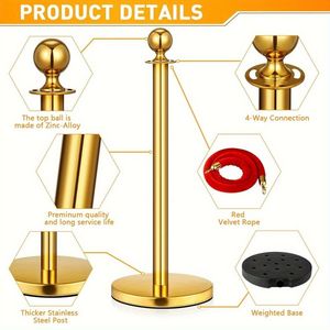 Set di montanti in oro a 4 poli a 3 corde Premium per feste di eventi sul tappeto rosso di 5 piedi corde di velluto rosso montanti in tinta unita inossidabile - Product Image 6
