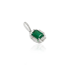 18K <b>Solid</b> <b>Gold</b> Emerald Cut <b>Pendant</b> with Oval Pear or Emerald Diamond Accents - Product Image 5