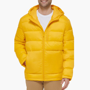 Chaqueta de Invierno Acolchada para Hombre de Alta Calidad, 100% Poliéster, Transpirable, con Capucha, Cuello Alto, Cierre de Cremallera, Diseño Sólido - Product Image 1