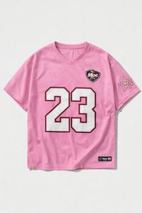 Maillot de baseball et de football américain surdimensionné en maille rose personnalisé avec strass par sublimation, séchage rapide, style streetwear - Product Image 2