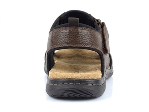 Sandales pour hommes en cuir véritable marron foncé à brides croisées, bout fermé, fermeture auto-agrippante, décontractées, toutes saisons, respirantes, confortables, semelle en caoutchouc - Product Image 6