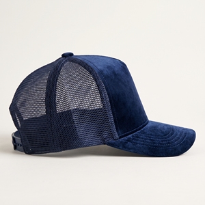 <b>Navy</b> Blue Velvet Mesh Trucker <b>Hat</b> 5 Panel Curved Brim Adjustable Unisex Cap Custom Logo Embroidery Eyelet Four Seasons Casual - Product Image 4