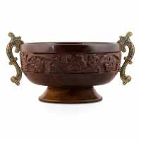 Plateau en bois de luxe vintage à motif floral avec poignées en laiton – Panier de service et de décoration pour table – Vente en gros