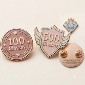 Broches en émail métalliques personnalisées pour le Pilates, le yoga et le fitness, badges commémoratifs mignons pour les anniversaires de club de gym, médailles, broches - Product Image 2