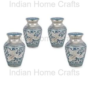 Classic <b>Memorial</b> Urn Set of 4 Enamel Finished Brass Cremation <b>Vases</b> Tabletop Burial Decorative Keepsake Containersm - I H C - Product Image 2