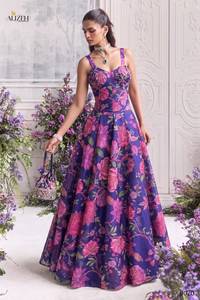 Robe de soirée sexy à imprimé floral, sans bretelles, col halter, coupe trapèze, taille empire, dos nu, ornée de perles, longueur midi, en satin polyester/coton - Product Image 4