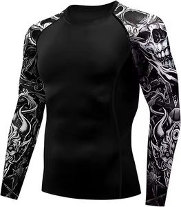 T-shirt de compression à manches longues pour homme, vert et noir imprimé, séchage rapide, idéal pour l'entraînement - Product Image 2