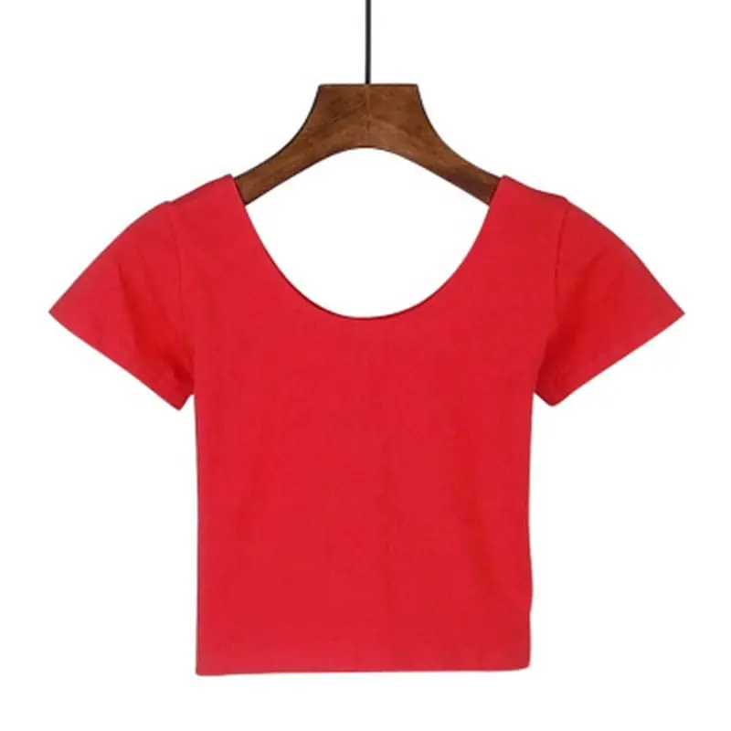 Großhandel Plain Summer Crop Tops Slim Fit Kurz geschnittene Damen T-Shirt Benutzer definierte Farben