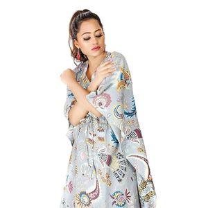 Robe kaftan en coton pur pour femmes, imprimée à la main, confortable et élégante, longue, pour la nuit - Product Image 3