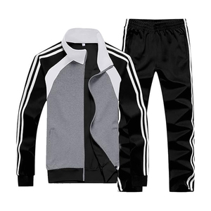 Conjunto Deportivo para Hombre en Negro y Gris, Cierre de Cremallera Completo, Bolsillos Laterales, Transpirable, Poliéster y Algodón, Estilo Deportivo Otoñal - Product Image 1
