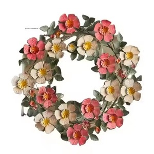Gold Foil Wreath with Red Velvet <b>Ribbon</b> Traditional Christmas Indoor Decoration Wall Hanging Garland - Product Image 2
