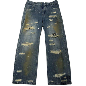 Wholesale Lightweight Casual Canvas Faded <b>Jeans</b> Stretch <b>Men</b> Pants Mid Waist Urban Streetwear Custom Logo - Product Image 6