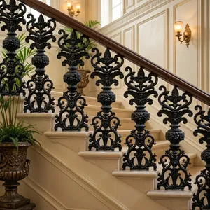 Panel de barandilla de escalera de hierro forjado ornamentado, trabejado decorativo, balaustres metálicos decorativos para renovación de escaleras interiores - Product Image 1