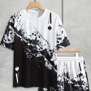 ชุดเซ็ตเสื้อผ้าผู้ชายสองชิ้นสำหรับฤดูร้อน เนื้อผ้าบางเบา ระบายอากาศได้ดี สไตล์ลำลอง เหมาะสำหรับสภาพอากาศอุ่น - Product Image 1