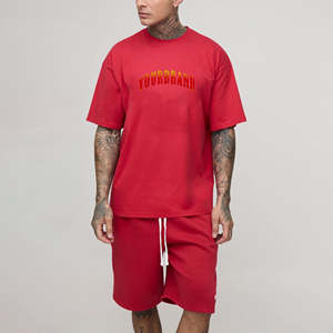 Nouvel article tendance : Ensemble 2 pièces pour homme 100 % coton, couleur unie, avec logo sérigraphié personnalisé, coupe oversize à épaules tombantes, respirant - Product Image 6