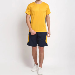 Men's 2 Piece Quick Dry Sportswear <b>Set</b> Mustard Yellow & <b>Navy</b> Blue Color-Block Tracksuit Custom Logo Breathable <b>Gym</b> Training Kit - Product Image 4