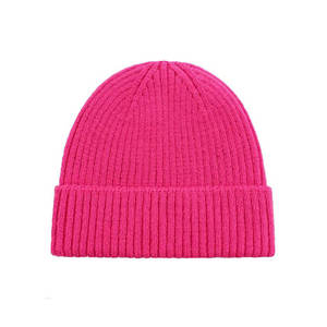 Pink Ribbed Beanie Hat 100% Acrylic Unisex Casual <b>Winter</b> <b>Cap</b> Solid Color Folded Cuff Design Adult Size 56-58CM - Product Image 1