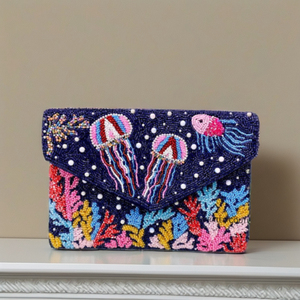 Oceans Amazing Design Beaded Clutches Women Summer Beach Party Handmade Hand Embroidery Seed Beads Custom Order - Product Image 1