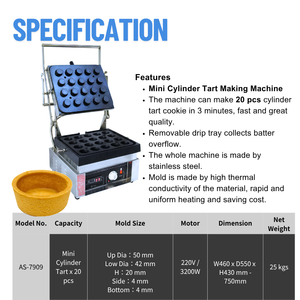 Máquina para Hacer Mini Tartaletas de Acero Inoxidable, Cilindro de 50 mm para Tartaletas, para Pastelería Francesa, Crust Pâté Sucré - Product Image 2