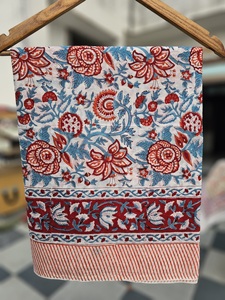 Pareo de algodón con estampado a mano, rojo y azul floral, ligero, estilo bohemio, para la playa, para mujer - Product Image 4
