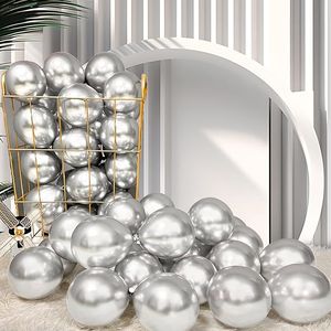 Confezione da 100 Palloncini in Lattice Cromato Metallizzato Argento da 5 Pollici, Piccoli-Medi, Lucidi, per Matrimoni e Compleanni - Product Image 1