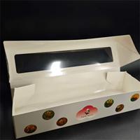 Boîte à pâtisserie en papier long blanc avec logo personnalisé, fenêtre transparente, boîte à gâteau jetable, boîte à macarons, boîte d'emballage pour desserts
