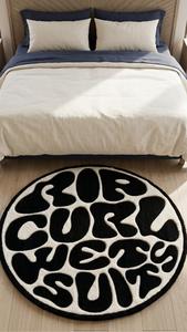 Alfombra Moderna Única con Tipografía en Espiral, Hecha a Mano con Lana, Antideslizante, Diseño Gráfico Regular en Blanco y Negro, Alfombra Decorativa - Product Image 2