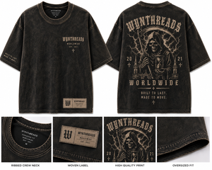 เสื้อยืดคอตตอนโอเวอร์ไซส์ลายหัวกะโหลกสำหรับผู้ชาย แบรนด์ WYNTHREADS สไตล์สตรีท แขนสั้น คอกลม พิมพ์ลาย - Product Image 2