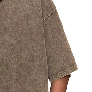 Camiseta de Alta Calidad con Lavado Ácido, Cuello Redondo Ancho, Manga Corta, Estilo Ringer, Oversize, para Hombre, de Algodón, Vintage - Product Image 2