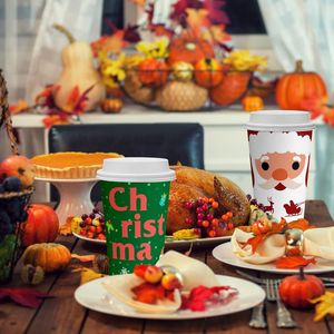 Bicchieri di Carta Usa e Getta da 16 oz a Forma di Albero di Natale con Coperchi per Cioccolata Calda, Feste Natalizie e Caffè Festivo - Product Image 2