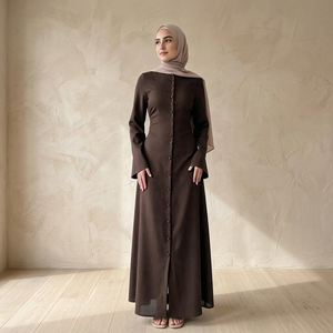 Women's Brown <b>Long</b> Sleeve Floor Length Abaya High Neck Modest <b>Dress</b> Solid Color Polyester Daily Wear Middle East Style - Product Image 4