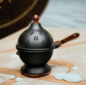 Stainless Steel Bakhoor <b>Burner</b> Charcoal Holder Pan Acacia Wood Handle Indian Incense <b>Burner</b> Oud Madkhan Aromatic Hand-made - Product Image 6
