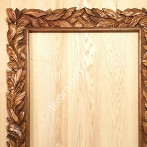 Handmade Wooden Wall <b>Mirror</b> Frame <b>Rectangular</b> Traditional Carved Leaf Design Brown Decorative <b>Mirror</b> - Product Image 4