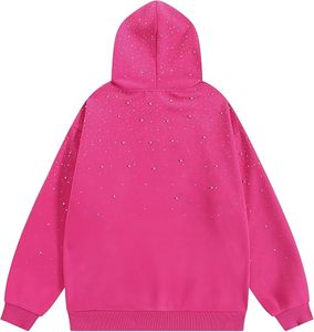 Sweat-shirt à capuche rose avec strass pour homme, pull à capuche uni, séchage rapide, streetwear d'hiver, logo personnalisé, 100% coton - Product Image 2